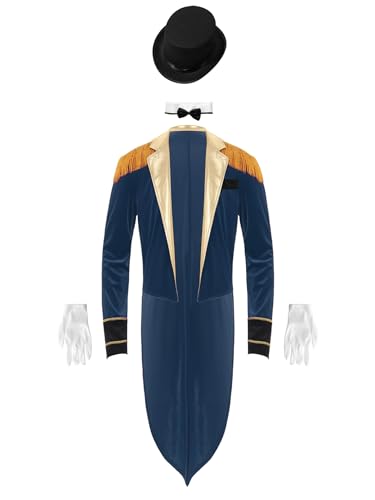 Alvivi Herren Zirkus Kostüm Zirkusdirektor Uniform Ringmaster Langarm Jacke Samt Blazer Mantel Show Tanzkostüm Weihnachten Karneval Party Outfits C Dunkelblau A XL von Alvivi