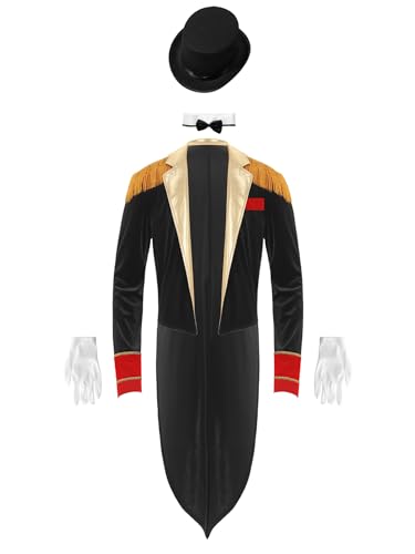 Alvivi Herren Zirkus Kostüm Zirkusdirektor Uniform Ringmaster Langarm Jacke Samt Blazer Mantel Show Tanzkostüm Weihnachten Karneval Party Outfits C Schwarz A L von Alvivi