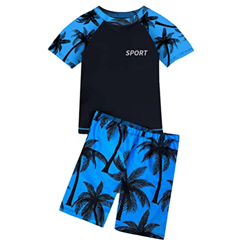 Alvivi Jungen Badeanzug Bademode Kurzarm Badeshirt mit Badeshorts Hai Druck Kinder Badebekleidung Sommer Schwimmanzug Wettkampf Surfen P Blau 152-164 von Alvivi