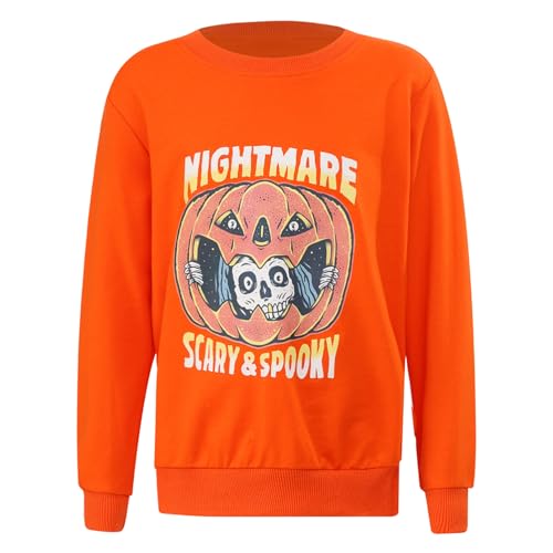 Alvivi Jungen Mädchen Sweatshirt Halloween Pullover Kürbis/Skelett Kapuzenpullover Lustig Halloween Kostüm Party Outfits Aa Orange Halloween 134-140 von Alvivi