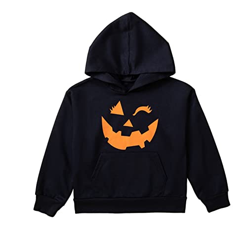 Alvivi Jungen Mädchen Sweatshirt Halloween Pullover Kürbis/Skelett Kapuzenpullover Lustig Halloween Kostüm Party Outfits B Kürbis Schwarz 110-116 von Alvivi