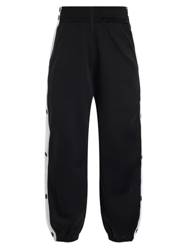 Alvivi Jungen Sport Hose Trainingshose mit seitlicher Knopfleiste Gummibund Jogginghose Atmungsaktiv Freizeithose Laufen Jogger Hose Schwarz 158-164 von Alvivi