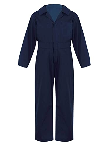 Alvivi Kinder Arbeitsoverall Jungen Mädchen Mechaniker Kostüm Klempner Mechanisch Jumpsuit Overall Cosplay Karneval Fasching Kostüm Dunkel Blau 134-140 von Alvivi