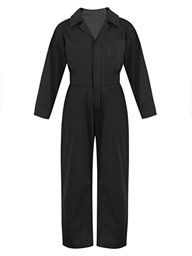 Alvivi Kinder Arbeitsoverall Jungen Mädchen Mechaniker Kostüm Klempner Mechanisch Jumpsuit Overall Cosplay Karneval Fasching Kostüm Schwarz 158-164 von Alvivi