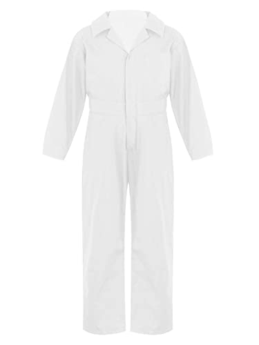 Alvivi Kinder Arbeitsoverall Jungen Mädchen Mechaniker Kostüm Klempner Mechanisch Jumpsuit Overall Cosplay Karneval Fasching Kostüm Weiß 122-128 von Alvivi