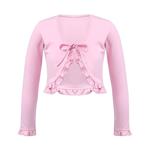 Alvivi Kinder Ballett Wickeljacke Langarm Shirt Sport Crop Tops Ballettjacke Bolero Bauchfrei Oberteile Tanz Gymnastik Training Yoga Tops B Rosa B 110-116 von Alvivi