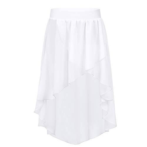 Alvivi Kinder Ballettrock Chiffonrock Tanzrock unregelmäßig Wickelrock Mädchen Ballett Trikot Kleid Ballettanzug Gr.116-164 Weiß 128 von Alvivi
