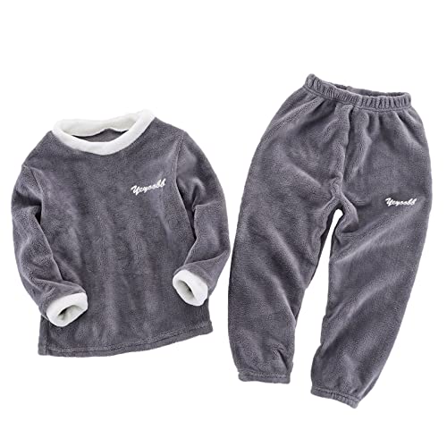 Alvivi Kinder Flanell Schlafanzug Jungen Mädchen Flauschige Pyjama Zweiteiler Kuschel Pullover Hose Winter Warme Nachtwäsche B Grau 146-152 von Alvivi