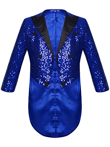 Alvivi Kinder Jungen Jacke Pailletten Frack Jacke Festlich Hochzeit Smoking Anzug Blazer Mantel Karneval Fasching Mottoparty A Blau 158-164 von Alvivi