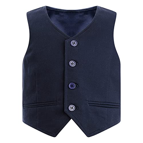 Alvivi Kinder Jungen Weste Festliche Anzugweste Jacke Gentleman Weste Hochzeit Party Geburtstag Waistcoat Weste A Marine Blau 134-140 von Alvivi