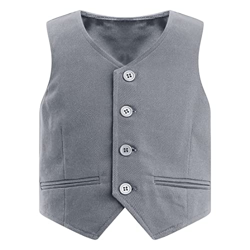 Alvivi Kinder Jungen Weste Festliche Anzugweste Jacke Gentleman Weste Hochzeit Party Geburtstag Waistcoat Weste Aa Grau 134-140 von Alvivi