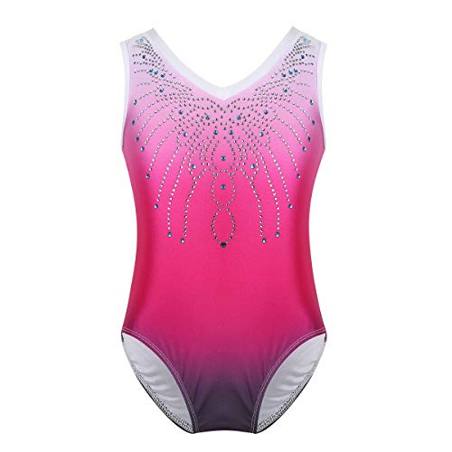 Alvivi Kinder Mädchen Ballettanzug Glitzer Turnanzug Ärmellos Gymnastikanzug Ballett Trikot Leotard Gymnastik Turnbody Wettkampf Tanzkleidung A Rose Rot 128 von Alvivi