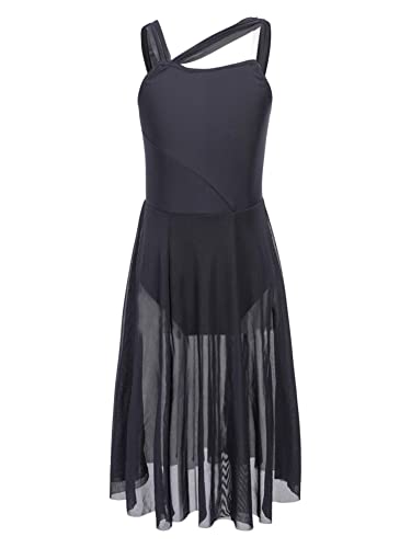 Alvivi Kinder Mädchen Ballettkleid Lyrisch Tanz Kleid Ballett Trikot Leotard mit Mesh Rock Jazz Modern Contemporary Tanzkostüm Schwarz 158-164 von Alvivi