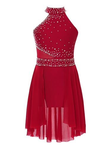 Alvivi Kinder Mädchen Ballettkleid Lyrisch Tanz Kleid Ballett Trikot Leotard mit Mesh Rock Jazz Modern Contemporary Tanzkostüm C Weinrot 146-152 von Alvivi