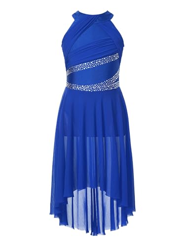 Alvivi Kinder Mädchen Ballettkleid Lyrisch Tanz Kleid Ballett Trikot Leotard mit Mesh Rock Jazz Modern Contemporary Tanzkostüm E Royal Blau 134-140 von Alvivi