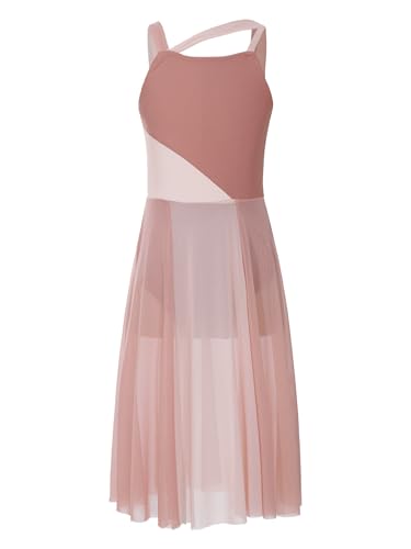Alvivi Kinder Mädchen Ballettkleid Lyrisch Tanz Kleid Ballett Trikot Leotard mit Mesh Rock Jazz Modern Contemporary Tanzkostüm Hell Braun 122-128 von Alvivi