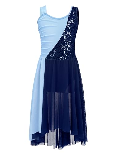 Alvivi Kinder Mädchen Ballettkleid Lyrisch Tanz Kleid Pailletten Ballettanzug mit Mesh Rock Ballett Trikot Leotard Jazz Modern Contemporary Tanzkostüm Aa Marine Blau 146-152 von Alvivi