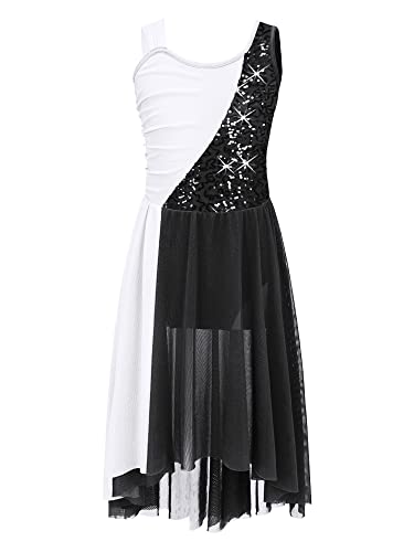 Alvivi Kinder Mädchen Ballettkleid Lyrisch Tanz Kleid Pailletten Ballettanzug mit Mesh Rock Ballett Trikot Leotard Jazz Modern Contemporary Tanzkostüm B Schwarz 134-140 von Alvivi