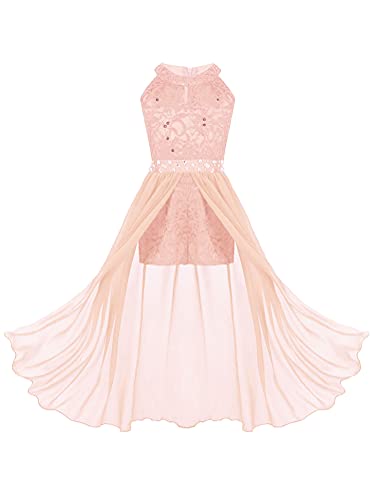 Alvivi Kinder Mädchen Festlich Kleid Hochzeit Brautjungfernkleid Chiffon Langes Prinzessin Kleid Taufe Kommunion Partykleid Festzug Koralle 140 von Alvivi