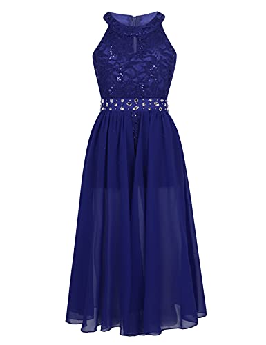 Alvivi Kinder Mädchen Festlich Kleid Prinzessin Kleid Chiffon Langes Hochzeit Brautjungfernkleid Taufe Kommunion Partykleid Festzug Aa Blau 152 von Alvivi