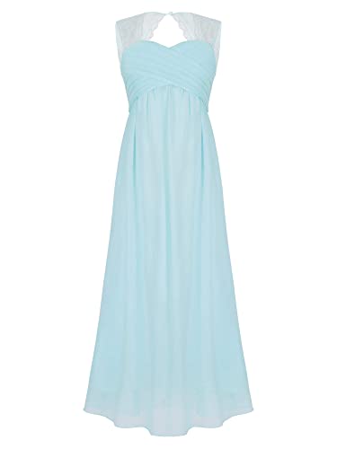 Alvivi Kinder Mädchen Kleider Chiffon Prinzessin Kleid Hochzeit Blumenmädchenkleid Langes Abendkleid Festlich Partykleid Gr.98-176 A Himmel Blau 158-164 von Alvivi