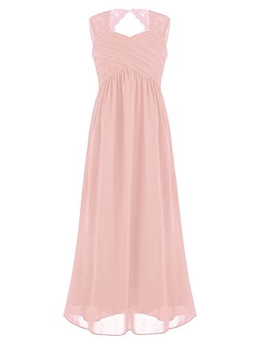 Alvivi Kinder Mädchen Kleider Chiffon Prinzessin Kleid Hochzeit Blumenmädchenkleid Langes Abendkleid Festlich Partykleid Gr.98-176 A Rosa 158-164 von Alvivi