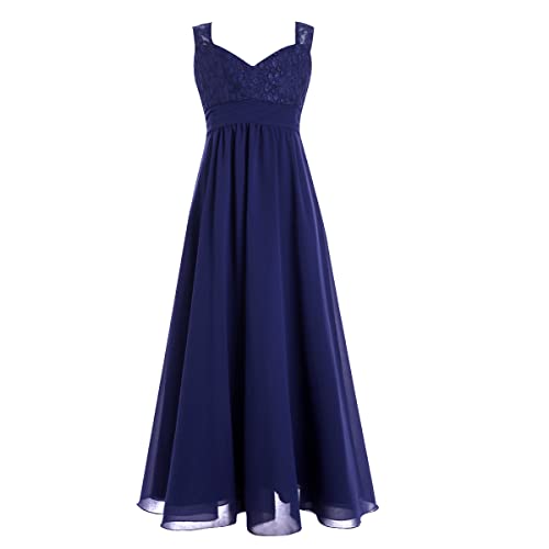 Alvivi Kinder Mädchen Kleider Chiffon Prinzessin Kleid Hochzeit Blumenmädchenkleid Langes Abendkleid Festlich Partykleid Gr.98-176 C Marine Blau 158-164 von Alvivi