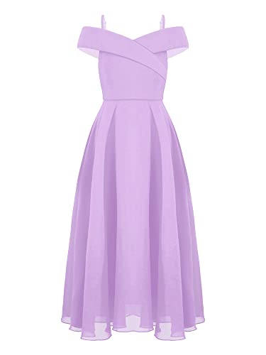 Alvivi Kinder Mädchen Kleider Chiffon Schulterfrei Kleid Hochzeit Blumenmädchenkleid Elegantes Abendkleid Festlich Partykleid Aa Lavendel 146-152 von Alvivi