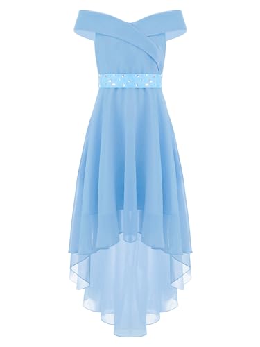 Alvivi Kinder Mädchen Kleider Chiffon Schulterfrei Kleid Hochzeit Blumenmädchenkleid Elegantes Abendkleid Festlich Partykleid E Himmel Blau 134-140 von Alvivi