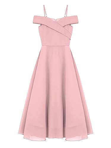 Alvivi Kinder Mädchen Kleider Chiffon Schulterfrei Kleid Hochzeit Blumenmädchenkleid Elegantes Abendkleid Festlich Partykleid A Rosa 146-152 von Alvivi