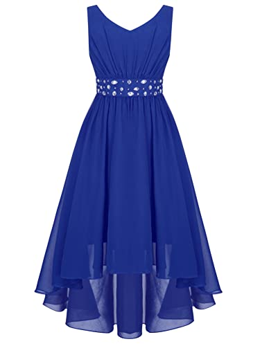 Alvivi Kinder Mädchen Kleider Chiffon Sommer Kleid Hochzeit Blumenmädchenkleid Langes Abendkleid Festlich Partykleid Gr.98-176 F Blau 134-140 von Alvivi