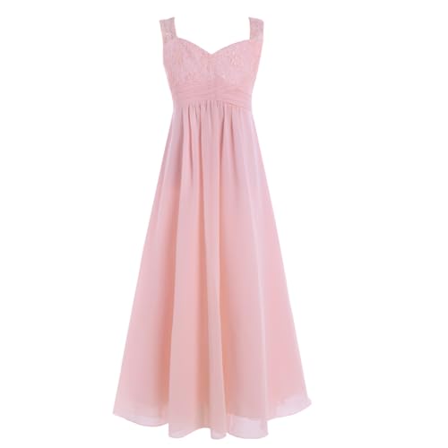 Alvivi Kinder Mädchen Kleider Hochzeit Blumenmädchenkleid Chiffon Prinzessin Kleid Langes Abendkleid Festlich Partykleid Perle Rosa 158-164 von Alvivi