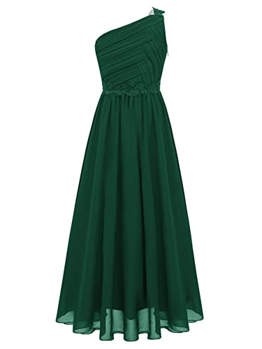 Alvivi Kinder Mädchen Kleider Hochzeit Blumenmädchenkleid Festlich Kleid EIN-Schulter Elegantes Abendkleid Chiffon Geburtstag Partykleid Grün 170-176 von Alvivi