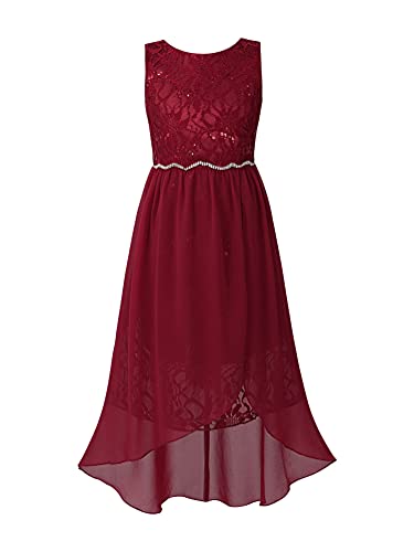 Alvivi Kinder Mädchen Kleider Spitze Hochzeit Blumenmädchenkleid Prinzessin Kleid Chiffon Sommer Kleid Geburtstag Party Abendkleid Gr.98-176 A Weinrot 158-164 von Alvivi