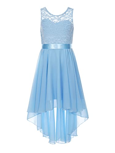 Alvivi Kinder Mädchen Kleider Spitze Sommer Kleid Hochzeit Blumenmädchenkleid Langes Abendkleid Festlich Partykleid Gr.110-176 A Hell Blau 170-176 von Alvivi