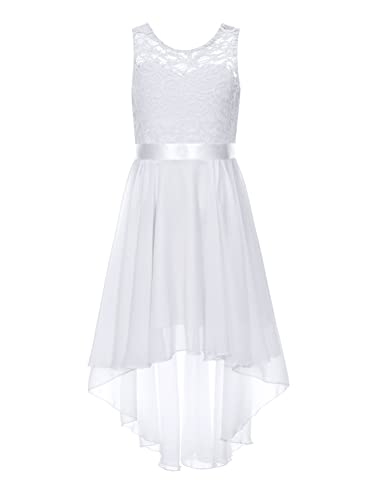 Alvivi Kinder Mädchen Kleider Spitze Sommer Kleid Hochzeit Blumenmädchenkleid Langes Abendkleid Festlich Partykleid Gr.110-176 A Weiß 122-128 von Alvivi