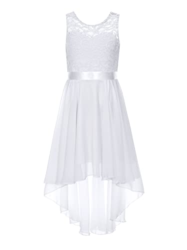 Alvivi Kinder Mädchen Kleider Spitze Sommer Kleid Hochzeit Blumenmädchenkleid Langes Abendkleid Festlich Partykleid Gr.110-176 A Weiß 134-140 von Alvivi