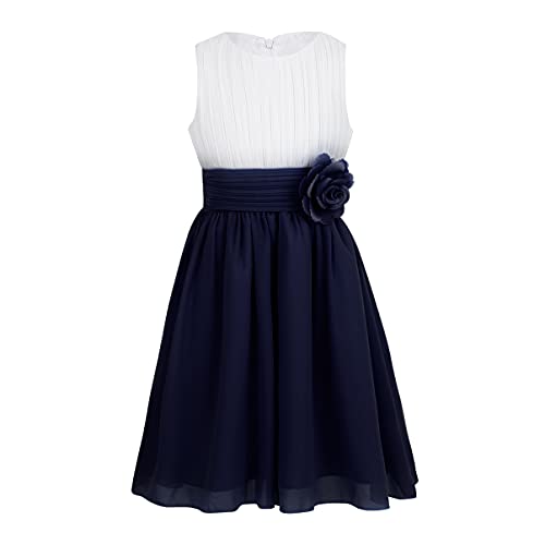 Alvivi Kinder Mädchen Prinzessin Kleid Hochzeit Blumenmädchenkleid Chiffon Taufkleid Festlich Kleid Partykleid Festzug Gr.104-176 T Weiß&Marine Blau 116 von Alvivi