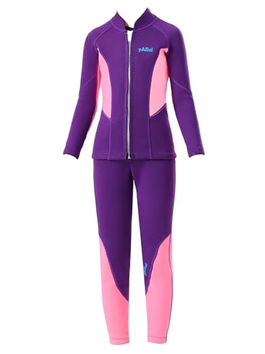 Alvivi Kinder Tauchanzug Mädchen 2,5 mm Neoprenanzug Langarm Rashguard mit Badehose UV Schutz Badeanzug Schnorcheln Surfanzug Lila 122-128 von Alvivi