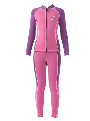 Alvivi Kinder Tauchanzug Mädchen 2,5 mm Neoprenanzug Langarm Rashguard mit Badehose UV Schutz Badeanzug Schnorcheln Surfanzug Rosa 122-128 von Alvivi