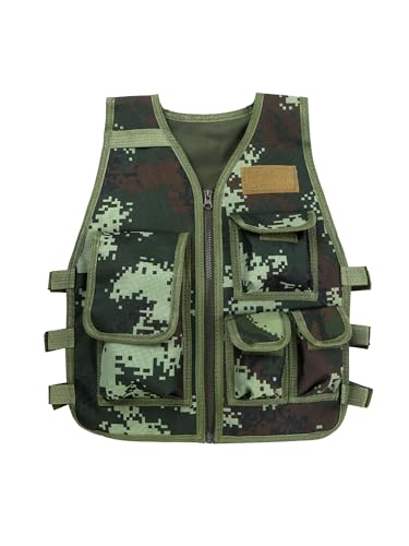 Alvivi Kinder Weste Taktische Weste Jacke Camouflage Einsatzweste Schutzweste Für Armee Jagd CS Spiel Outdoor Camping Wandern Armee Grün 104-122 von Alvivi