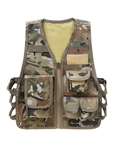 Alvivi Kinder Weste Taktische Weste Jacke Camouflage Einsatzweste Schutzweste Für Armee Jagd CS Spiel Outdoor Camping Wandern Camouflage 104-122 von Alvivi