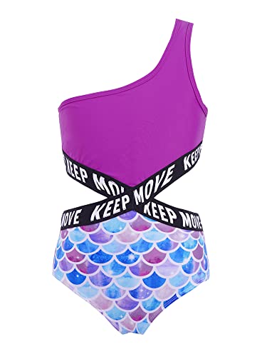 Alvivi Mädchen Badeanzug Bademode Einteiler Bikini Tankini mit Blumen Druck Kinder Sommer Schwimmanzug Badebekleidung Gr.98-176 Ab Bunte Meerjungfrau B 170-176 von Alvivi