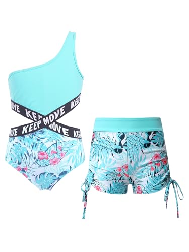 Alvivi Mädchen Badeanzug Bademode Einteiler Bikini Tankini mit Blumen Druck Kinder Sommer Schwimmanzug Badebekleidung Gr.98-176 Ac Blätter A 134-140 von Alvivi