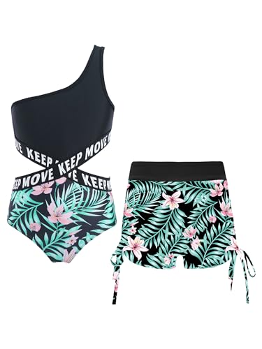 Alvivi Mädchen Badeanzug Bademode Einteiler Bikini Tankini mit Blumen Druck Kinder Sommer Schwimmanzug Badebekleidung Gr.98-176 Ac Lilie A 134-140 von Alvivi