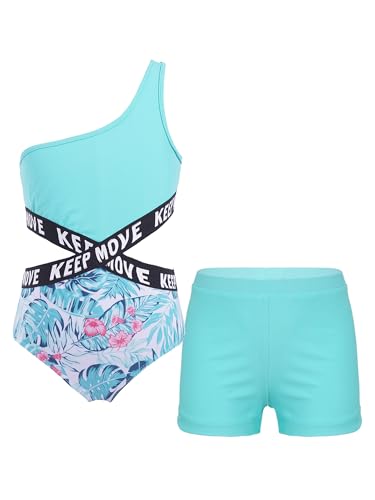 Alvivi Mädchen Badeanzug Bademode Einteiler Bikini Tankini mit Blumen Druck Kinder Sommer Schwimmanzug Badebekleidung Gr.98-176 F Blätter&Grün A 134-140 von Alvivi