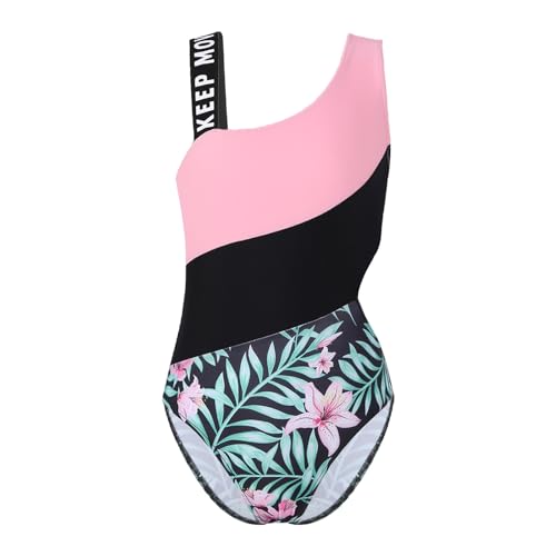 Alvivi Mädchen Badeanzug Bademode Meerjungfrau/Blumen Druck Einteiler Bikini Tankini UV Schutz Badebekleidung Sommer Schwimmanzug E Grün Rosa 158-164 von Alvivi