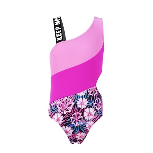 Alvivi Mädchen Badeanzug Bademode Meerjungfrau/Blumen Druck Einteiler Bikini Tankini UV Schutz Badebekleidung Sommer Schwimmanzug E Rosenrot 158-164 von Alvivi