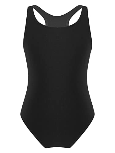 Alvivi Mädchen Badeanzug Einteiler Sport Schwimmanzug Bikini Bademode Rückenfrei Kinder UV-Schutz Badebekleidung Wassersport Swimsuit Fd Schwarz 146-152 von Alvivi