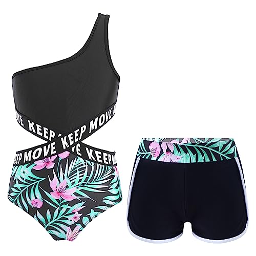 Alvivi Mädchen Badeanzug Blumen Druck Einteiler Bademode mit Shorts Bikini Tankini Set Kinder Sommer Schwimmanzug Badebekleidung Lilie 170-176 von Alvivi